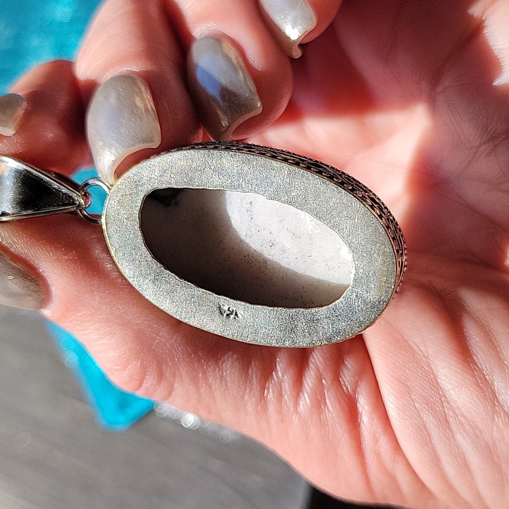 Natural White Dendritic Agate Pendant - Picture 6 of 8
